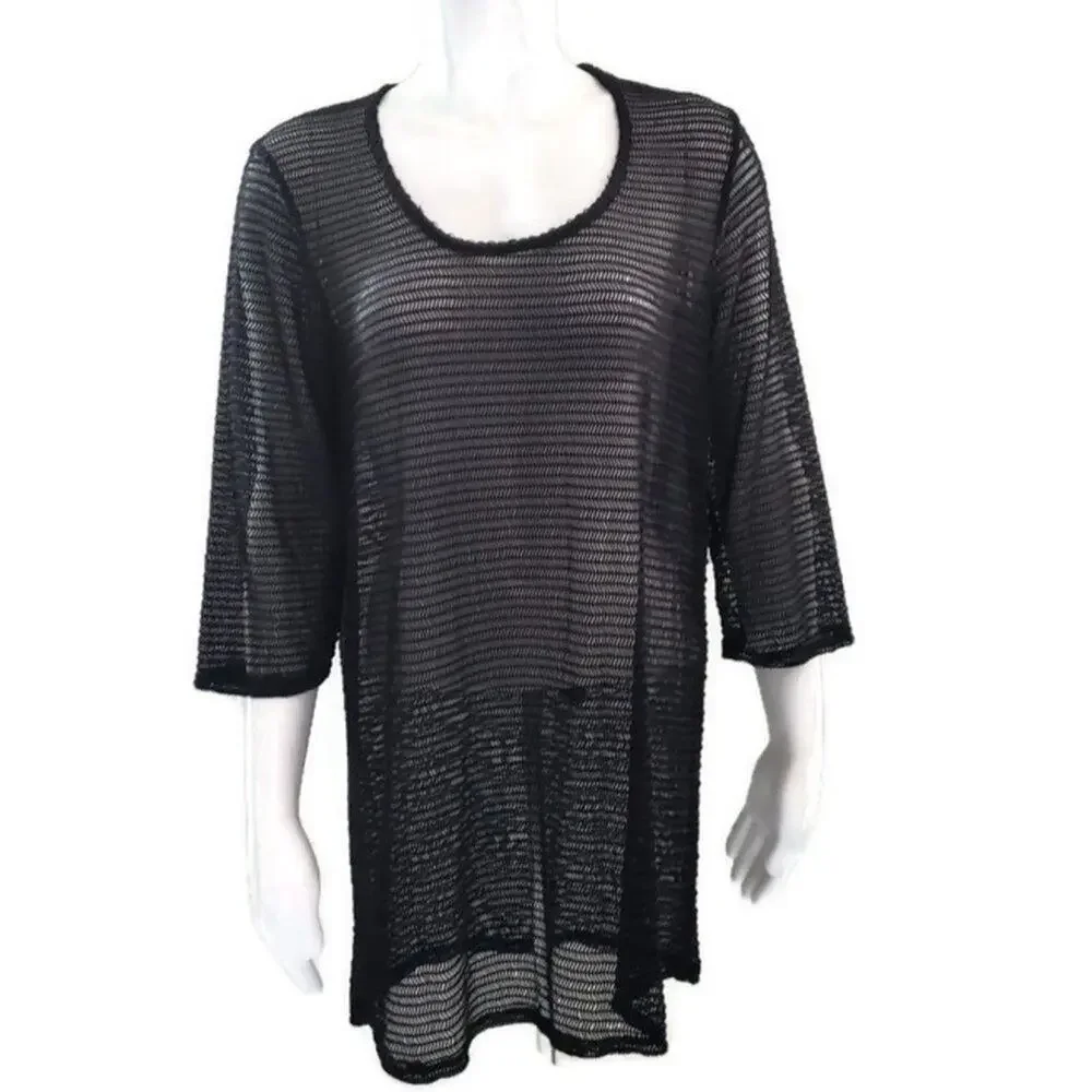 Jordan Taylor Mesh Swimwear Cover-up Black Large - Picture 2 of 9